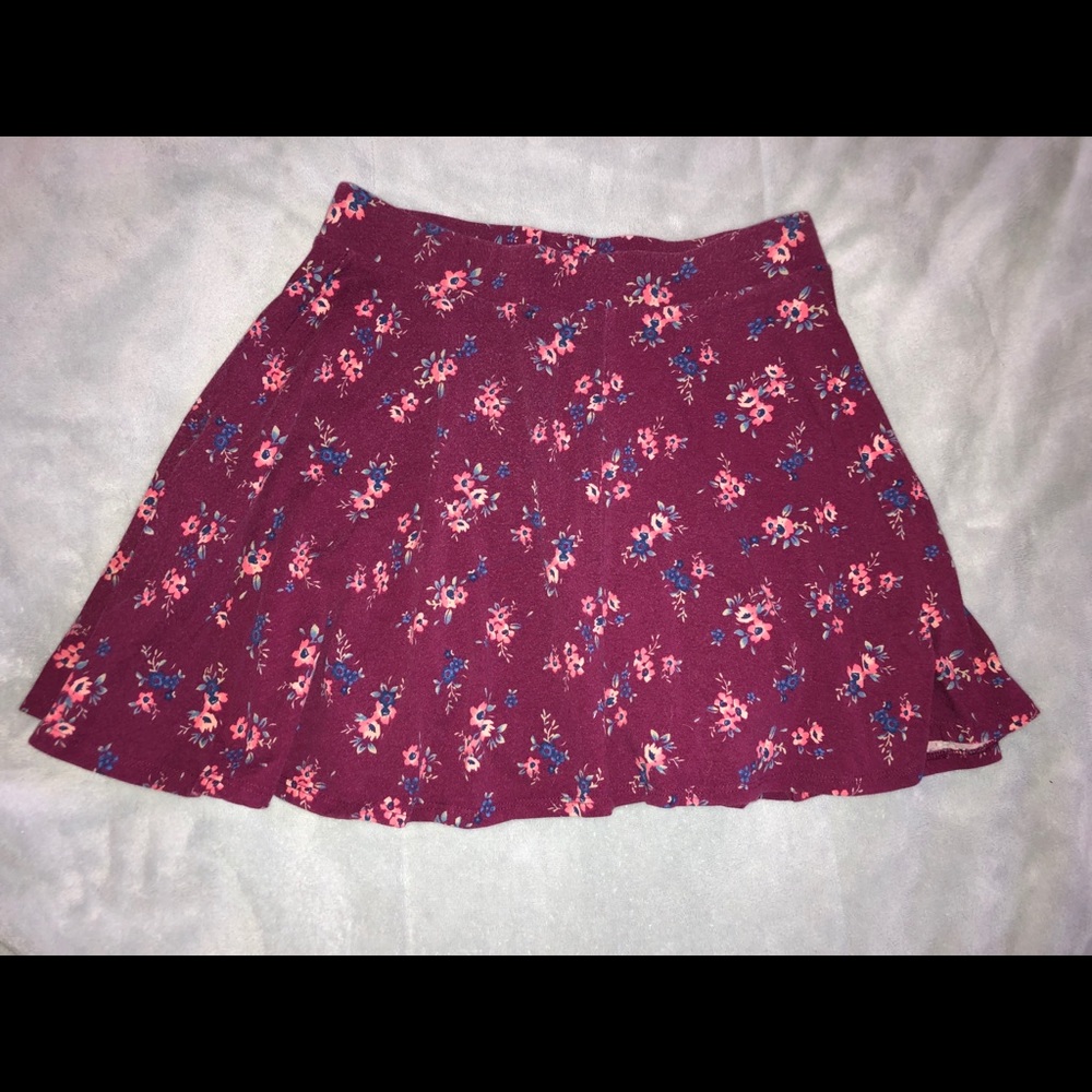 Maroon skater skirt with flowers